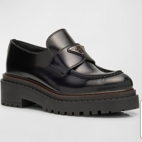 Prada Dark Leather Chunky Loafers - Picture 1 of 5